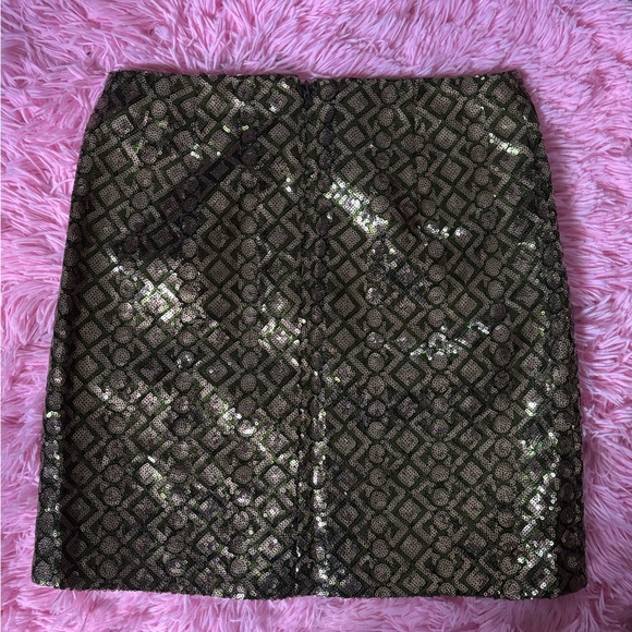 NWOT Banana Republic sz4P Gold and green sequin skirt with brown lining - Picture 3 of 7